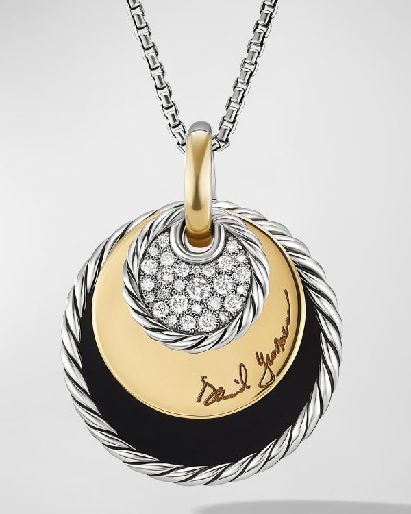 DY Elements Eclipse Reversible Pendant Necklace with Diamonds and 18K Gold in Silver, 24.5mm, 32"L- sku207030590