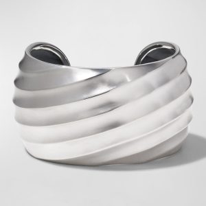 Cable Edge Cuff Bracelet in Recycled Sterling Silver- sku212430047