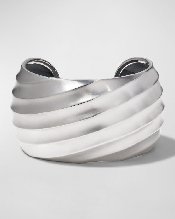 Cable Edge Cuff Bracelet in Recycled Sterling Silver- sku212430047