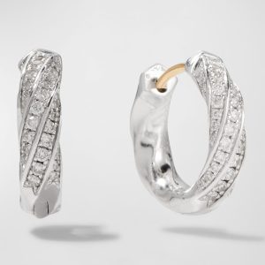 3.5mm Cable Edge Small Hoop Earrings with Diamonds and Sterling Silver- sku207031351