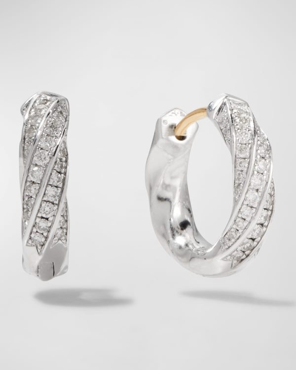 3.5mm Cable Edge Small Hoop Earrings with Diamonds and Sterling Silver- sku207031351