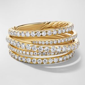 Pave Crossover Ring with Diamonds in 18K Gold, 11mm, Size 7- sku207740014