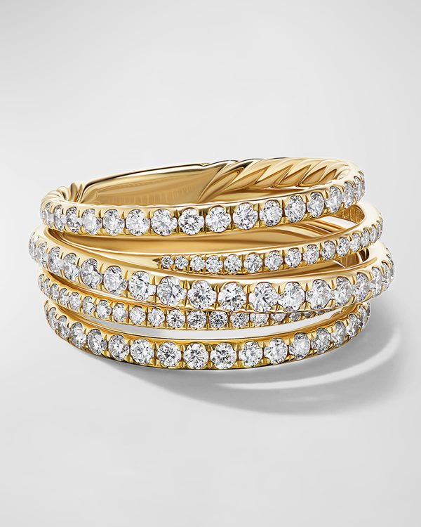Pave Crossover Ring with Diamonds in 18K Gold, 11mm, Size 7- sku207740014