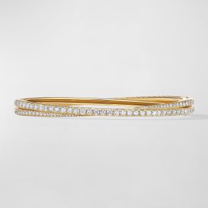 2-Row Pave Crossover Bracelet with Diamonds in 18K Gold, 5.5mm, Size L- sku210063024