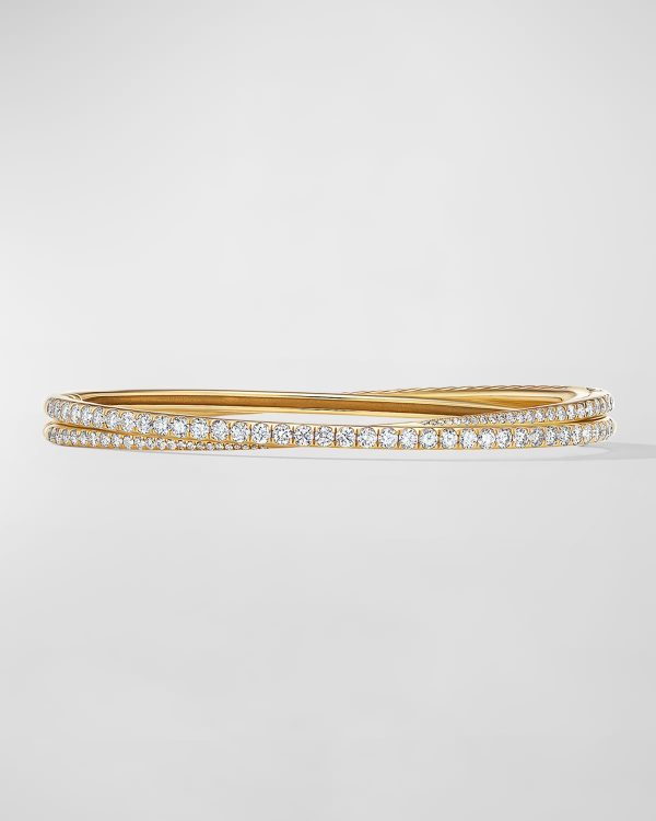 2-Row Pave Crossover Bracelet with Diamonds in 18K Gold, 5.5mm, Size L- sku210063024