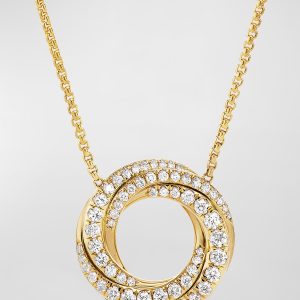 Petite Pave Crossover Pendant Necklace with Diamonds in 18K Gold, 15.5mm, 15-17"L- sku209960242