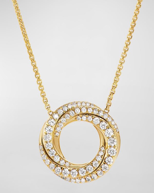 Petite Pave Crossover Pendant Necklace with Diamonds in 18K Gold, 15.5mm, 15-17"L- sku209960242