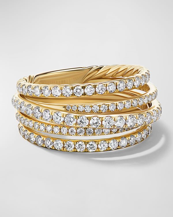 Pave Crossover Ring with Diamonds in 18K Gold, 11mm, Size 9- sku209990036