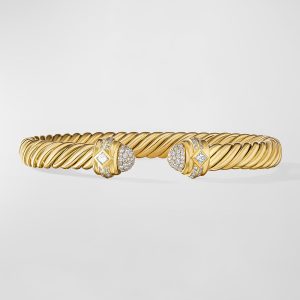 7mm Cablespira Oval Bracelet in 18k Gold with Diamonds, Size M- sku210822636