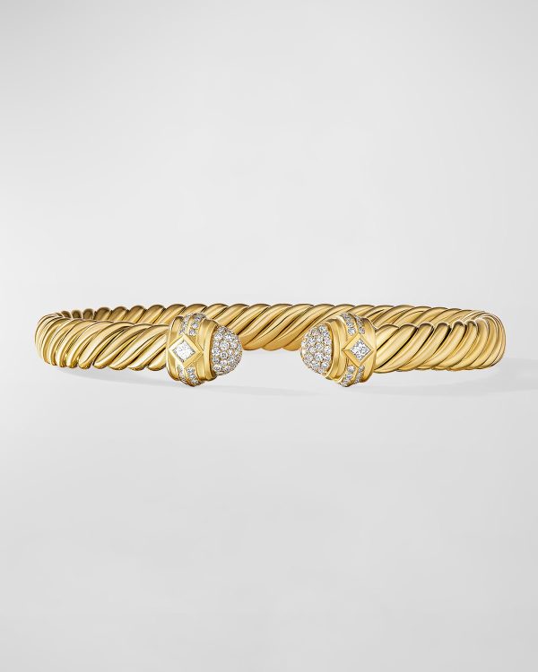 7mm Cablespira Oval Bracelet in 18k Gold with Diamonds, Size M- sku210822636