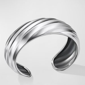 Cable Edge Cuff Bracelet in Silver, 24mm- sku210810123