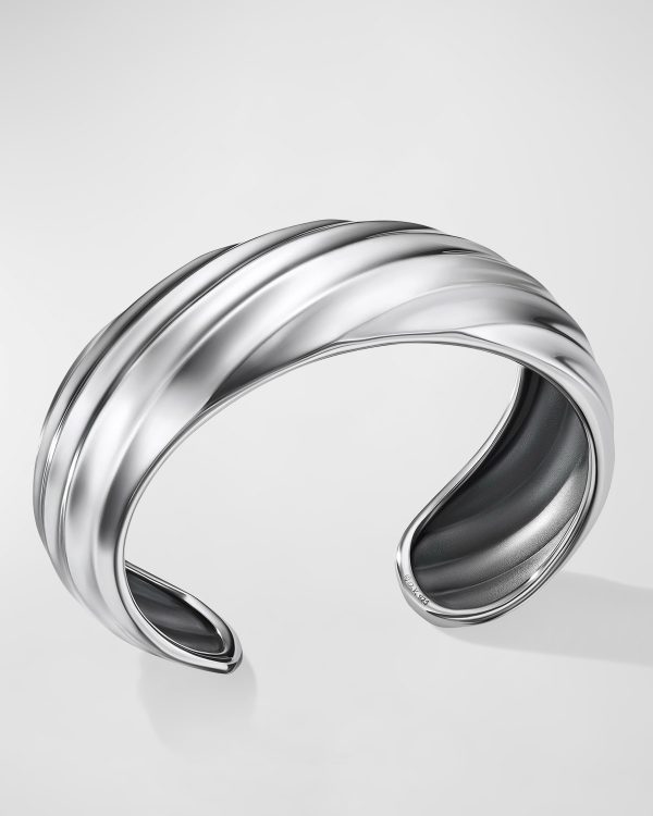 Cable Edge Cuff Bracelet in Silver, 24mm- sku210810123