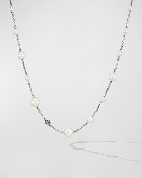 Pearl and Pave Necklace with Diamonds in Silver, 2mm- sku210840629