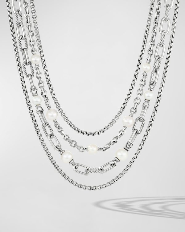 DY Madison Multi Row Chain Necklace with Pearls in Silver, 10.5mm, 19.5"L- sku210830563
