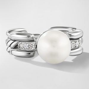 DY Madison Pearl Ring with Diamonds in Silver, 7.5mm- sku210830611