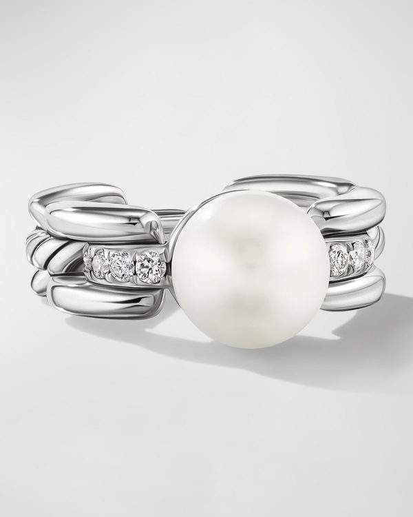 DY Madison Pearl Ring with Diamonds in Silver, 7.5mm- sku210830611