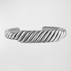 Sculpted Cable Contour Cuff Bracelet in Silver, 13mm- sku211263092