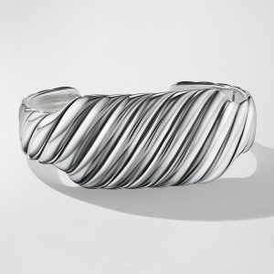 Sculpted Cable Contour Cuff Bracelet in Silver, 26mm- sku211263088