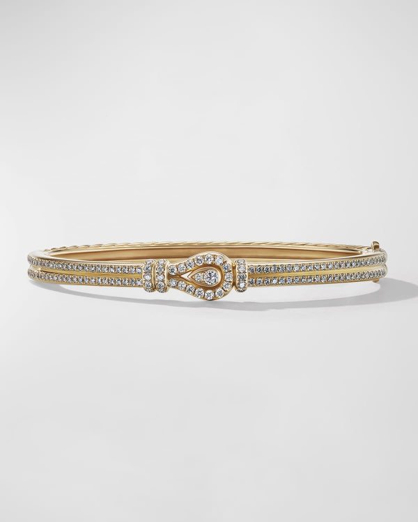 Thoroughbred Loop Bracelet with Full Pave Diamonds in 18K Gold, 4.5mm, Size M- sku213860103