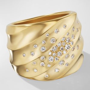 Cable Edge Saddle Ring with Diamonds in 18K Gold, 18.8mm, Size 9- sku215960059