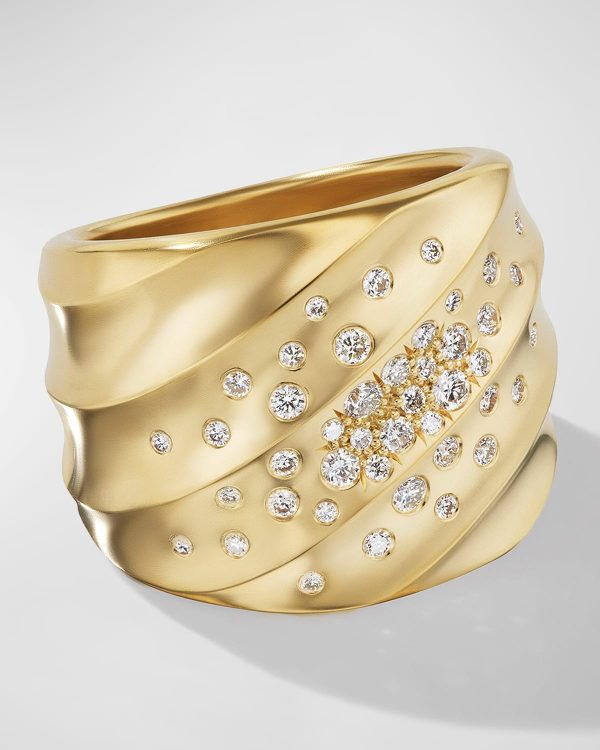 Cable Edge Saddle Ring with Diamonds in 18K Gold, 18.8mm, Size 9- sku215960059