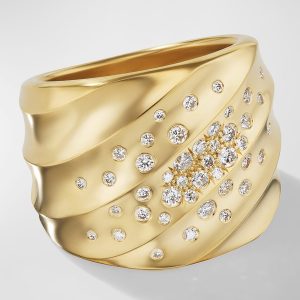 Cable Edge Saddle Ring with Diamonds in 18K Gold, 18.8mm, Size 6- sku215912783
