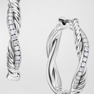 Petite Infinity Hoop Earrings in Silver with Diamonds, 4mm, 0.68"L- sku215140980
