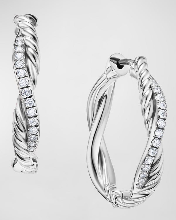 Petite Infinity Hoop Earrings in Silver with Diamonds, 4mm, 0.68"L- sku215140980