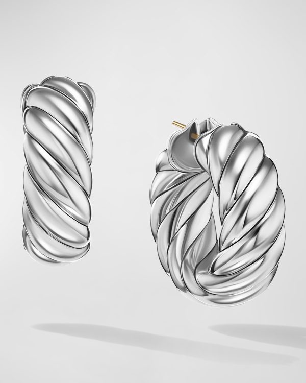 Sculpted Cable Hoop Earrings in Silver, 9mm, 1"L- sku215290962