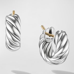 Sculpted Cable Hoop Earrings in Silver, 5.4mm, 0.5"L- sku215290193