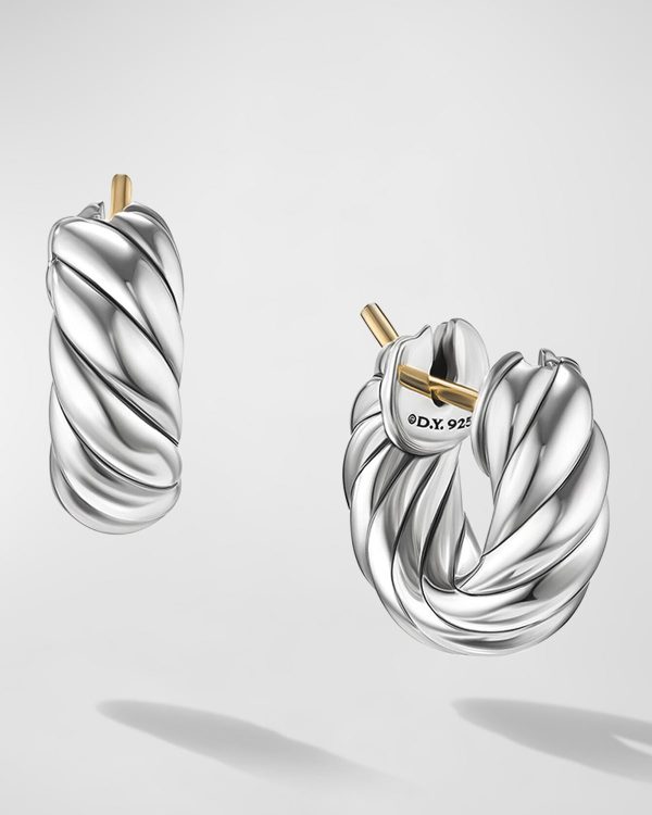 Sculpted Cable Hoop Earrings in Silver, 5.4mm, 0.5"L- sku215290193