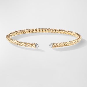 Cablespira Bracelet with Diamonds in 18K Gold, 4mm- sku215660200