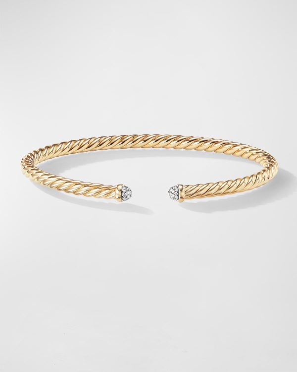 Cablespira Bracelet with Diamonds in 18K Gold, 4mm- sku215670209