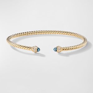 Cablespira Bracelet with Gemstone and Diamonds in 18K Gold, 3mm- sku215940052