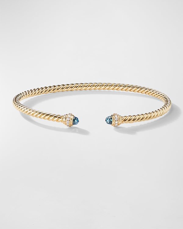 Cablespira Bracelet with Gemstone and Diamonds in 18K Gold, 3mm- sku215940052