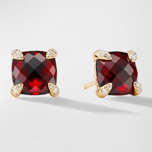 Chatelaine Earrings with Gemstone and Diamonds in 18K Gold, 8mm- sku215671743