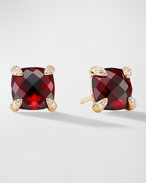 Chatelaine Earrings with Gemstone and Diamonds in 18K Gold, 8mm- sku215671743