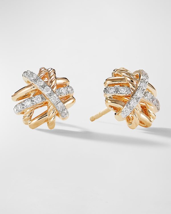 Crossover Stud Earrings with Diamonds in 18K Gold, 11mm- sku215660785