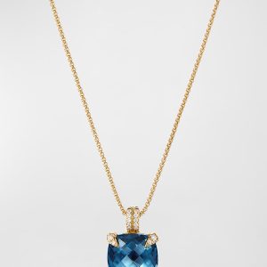 Chatelaine Pendant Necklace with Gemstone and Diamonds in 18K Gold, 11mm, 18"L- sku215670331