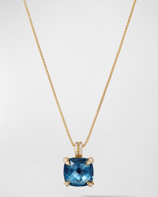 Chatelaine Pendant Necklace with Gemstone and Diamonds in 18K Gold, 11mm, 18"L- sku215670331