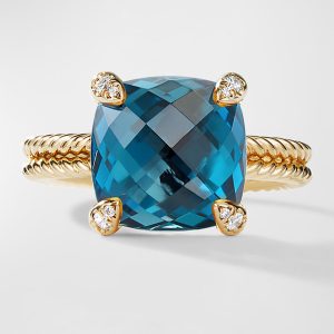 Chatelaine Ring with Gemstone and Diamonds in 18K Gold, 11mm- sku215670283