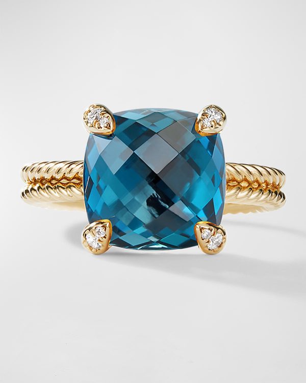 Chatelaine Ring with Gemstone and Diamonds in 18K Gold, 11mm- sku215670284