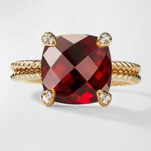 Chatelaine Ring with Gemstone and Diamonds in 18K Gold, 11mm- sku215660190