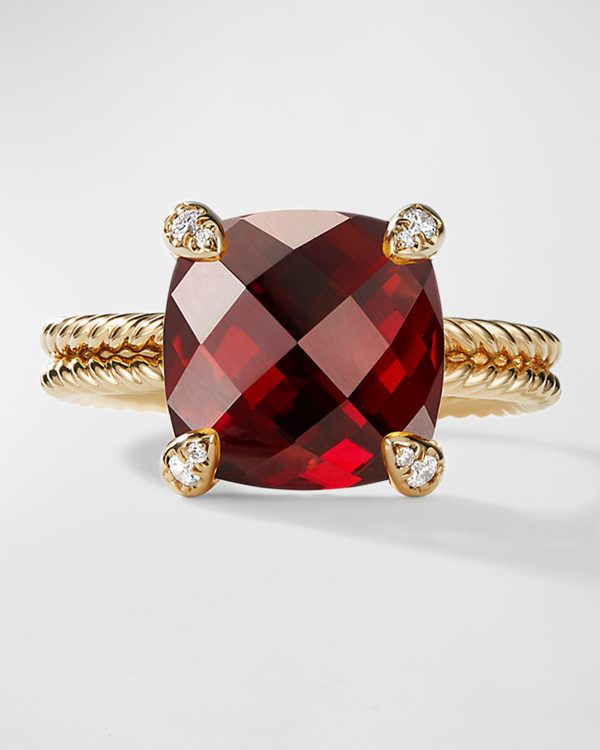 Chatelaine Ring with Gemstone and Diamonds in 18K Gold, 11mm- sku215670203
