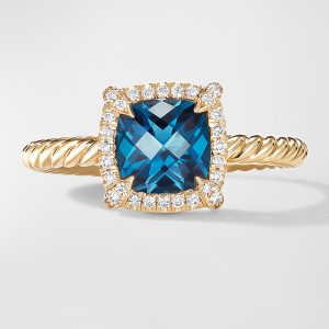 Petite Chatelaine Ring with Gemstone and Diamonds in 18K Gold, 7mm- sku215660645