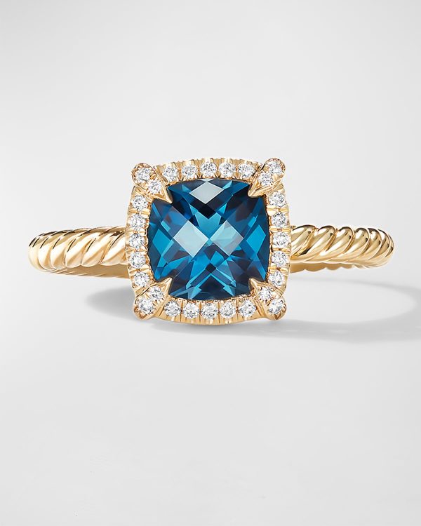 Petite Chatelaine Ring with Gemstone and Diamonds in 18K Gold, 7mm- sku215671637