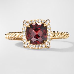 Petite Chatelaine Ring with Gemstone and Diamonds in 18K Gold, 7mm- sku215671453