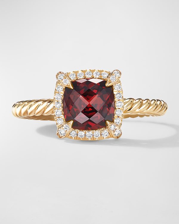 Petite Chatelaine Ring with Gemstone and Diamonds in 18K Gold, 7mm- sku215671453