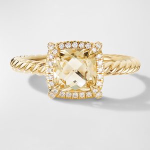 Petite Chatelaine Ring with Gemstone and Diamonds in 18K Gold, 7mm- sku215930063