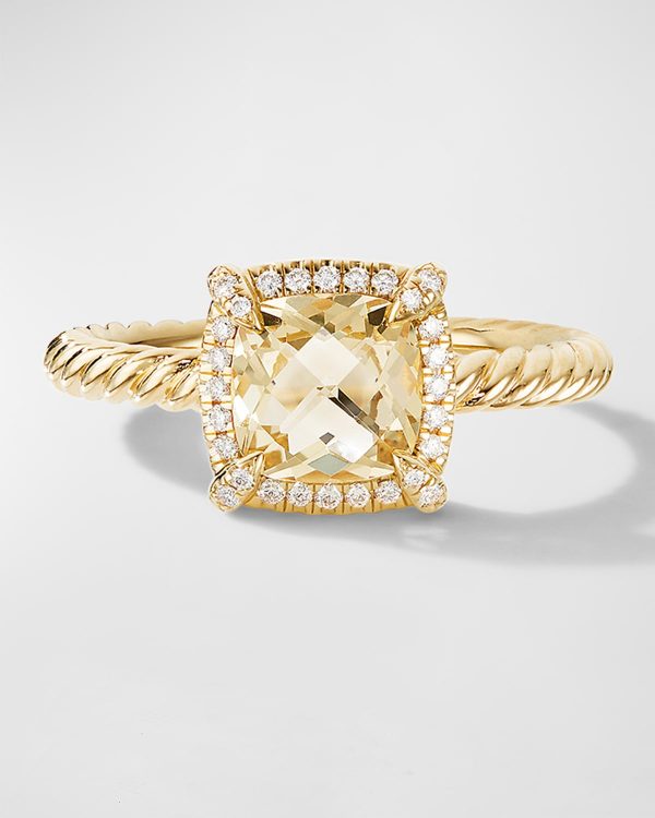 Petite Chatelaine Ring with Gemstone and Diamonds in 18K Gold, 7mm- sku215930063